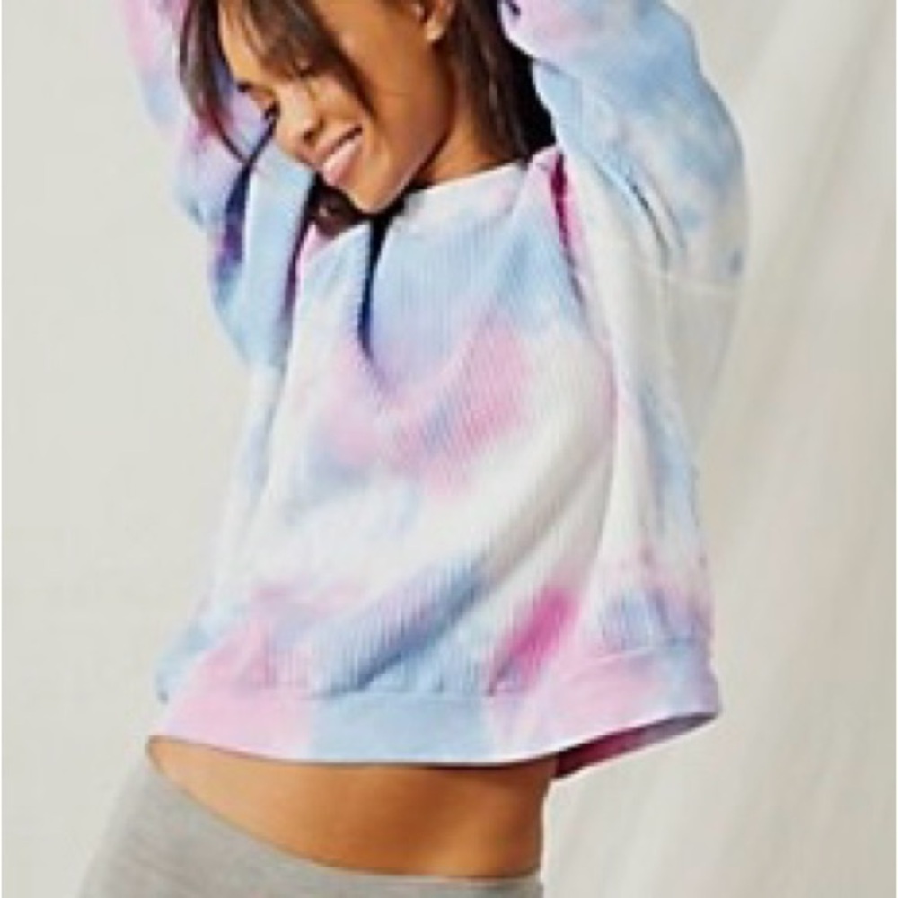 Free People Electric & Rose Tie Dye Blue and Pink Sweatshirt